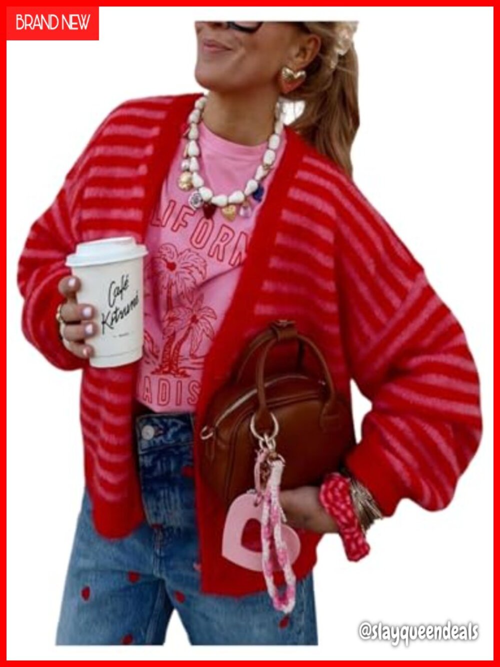 Women's Striped Chunky Knit Cardigan V-Neck Button Down Long Sleeve Fall Winter